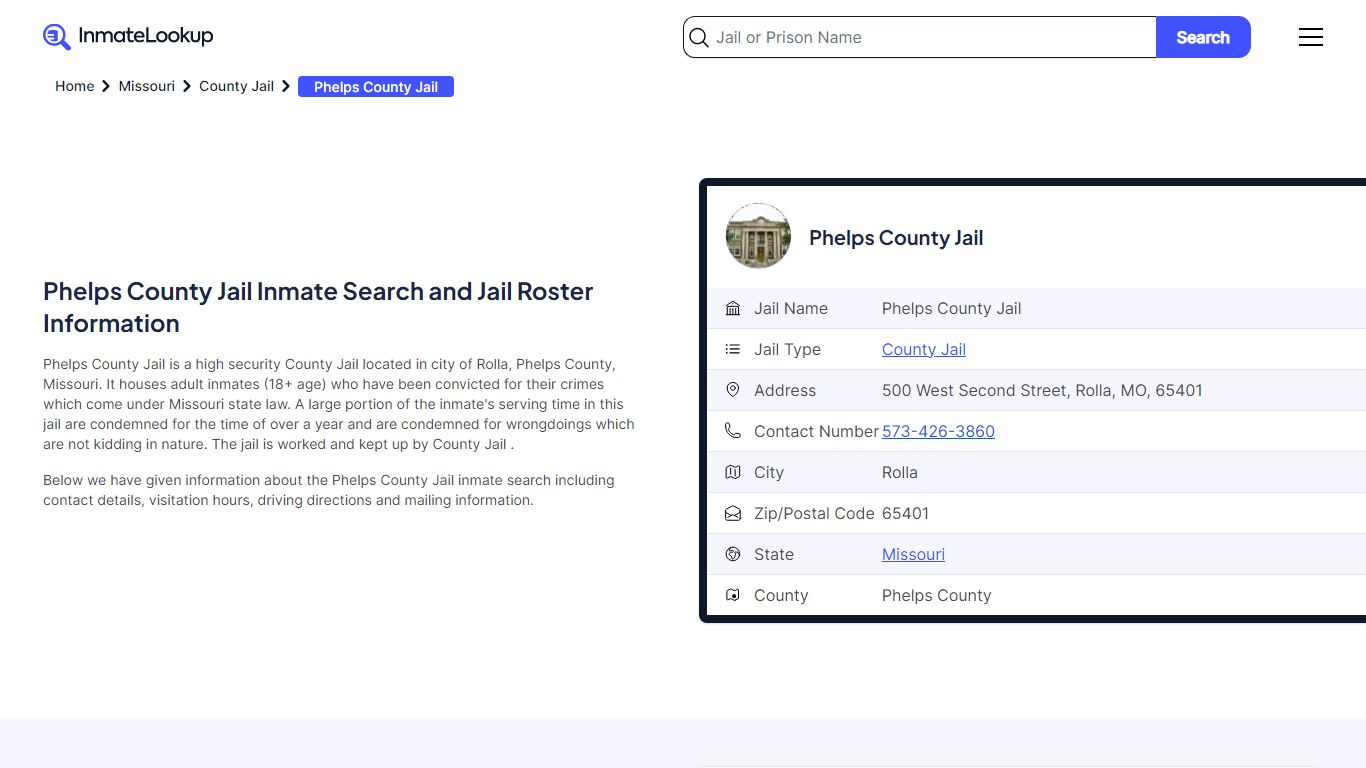 Phelps County Jail (MO) Inmate Search Missouri - Inmate Lookup